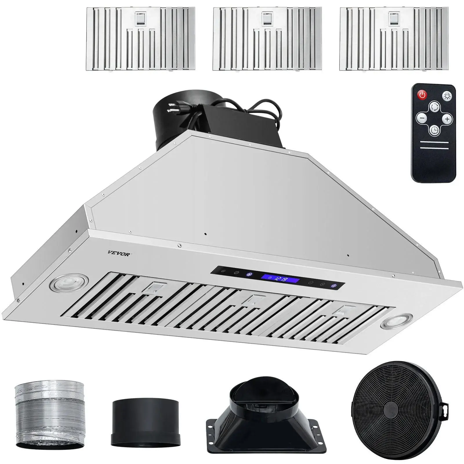 【Backtoschool】VEVOR Insert Range Hood,  900CFM 4-Speed, 36 Inch Stainless Steel Built-in Kitchen Vent with Touch & Remote Control LED Lights Baffle Filters, Ducted/Ductless Convertible, ETL Listed