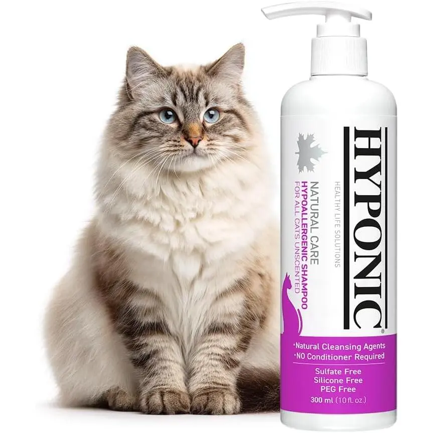 Premium Hypoallergenic Unscented Liquid Cat Shampoo (10.14 oz) - For Cats with Dry Skin, Dandruff Control, Sensitive Skin, Allergy Relief