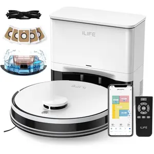 ILIFE A30 Pro Robot Aspirador y Fregona, Estación de Vaciado Automático para 60 Días, Succión de 5000 Pa, Navegación LiDAR, Zonas de Prohibido Acceso, WiFi 2.4G/App/Alexa/Control Remoto, Cepillo