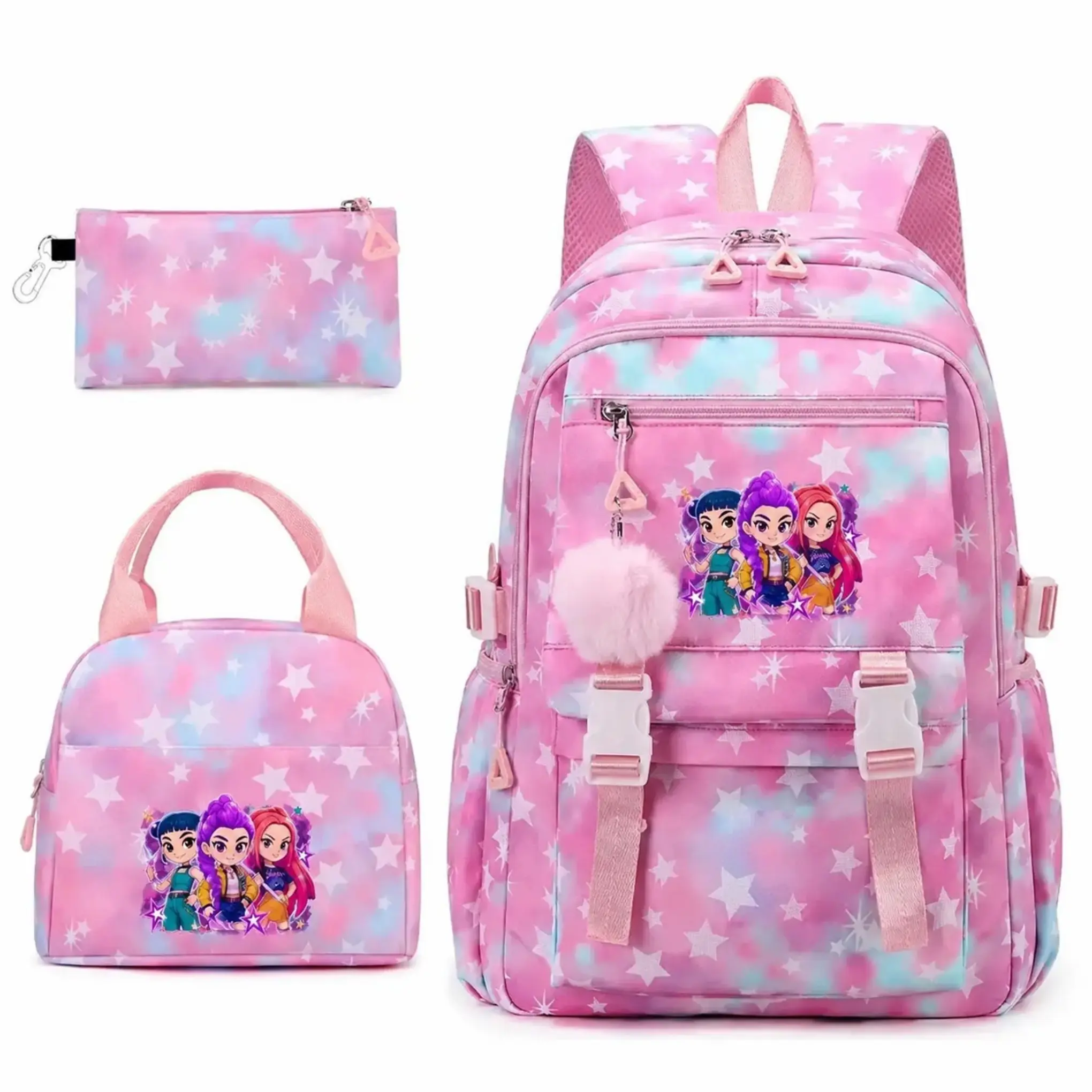 New K-pop 3Pcs Backpack Set for TeenGirls Laptop Bag Anime School Bagwith Lunch Box & Pencil Case Back toSchool Gift