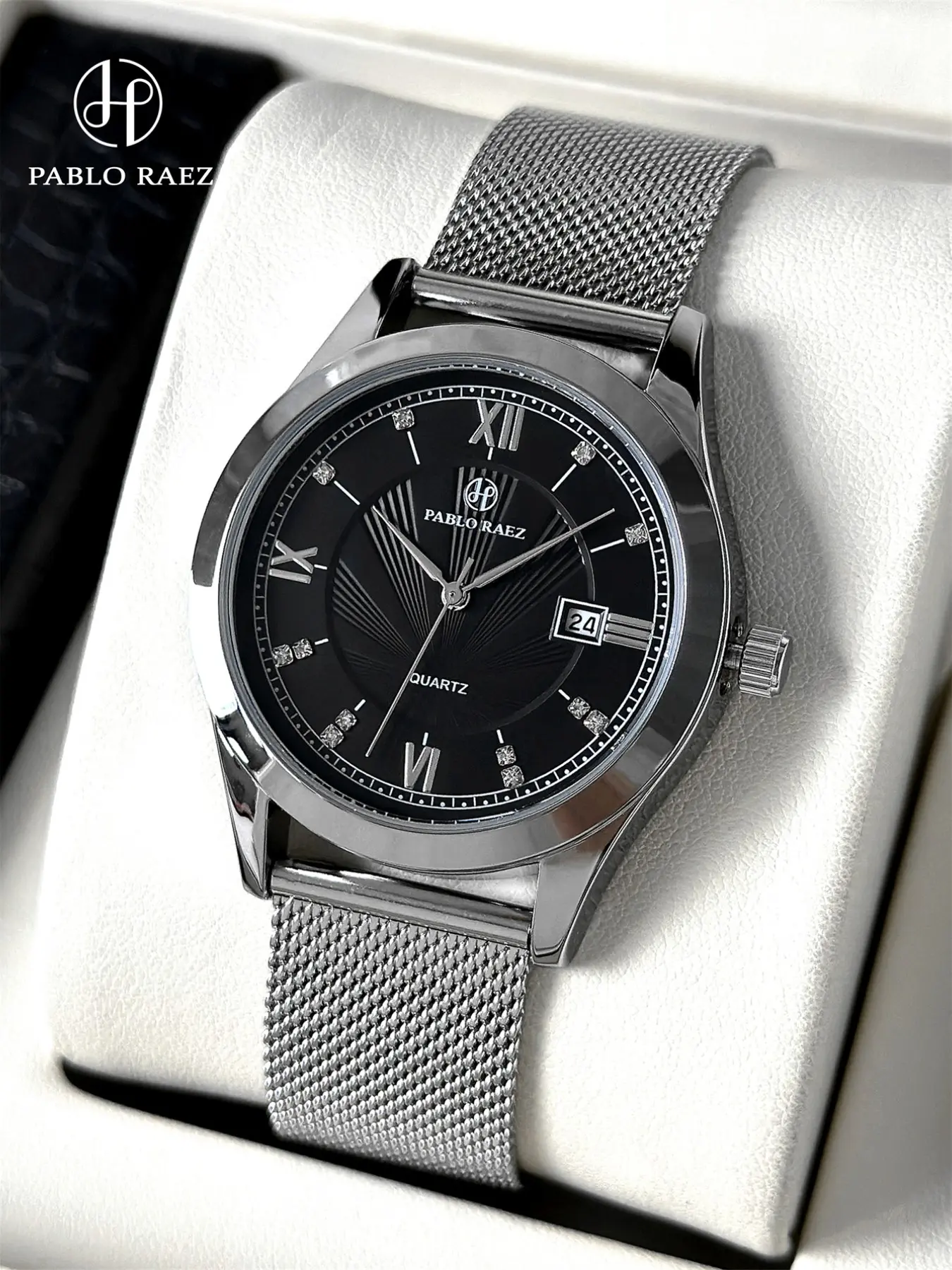 Men's Business Calendar Watch, Stainless Steel Band, Elegant Round Dial, 50m Waterproof, Quartz Movement, Casual Luxury Wristwatch, Quartz Analog Wristwatch, Analog Quartz Watches