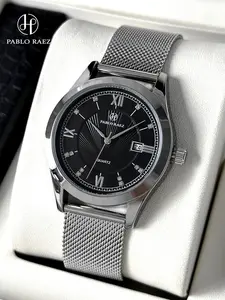 Men's Business Calendar Watch, Stainless Steel Band, Dial, 50m Waterproof, Quartz Movement, Casual Luxury Wristwatch