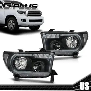 Fit For 07-13 Toyota Tundra 08-17 Sequoia Black/Clear LED Tube Headlights G-PLUS