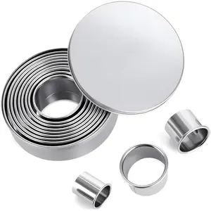 12- 304 Stainless Steel Biscuit  Set - Round Cookie Cutters for Baking (1/2/3/4/5 Inch) with Storage Box, Dough Pastry Cake Circle  Ring Molds, Non-Rust & Dishwasher Safe