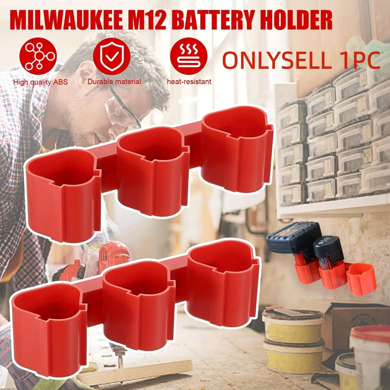 Three-In-One Battery Holder Storage Rack, Compatible with Milwaukee M12 12V Makita Bosch Batteries, Durable Design for Workbench Garage Tool Box Vehicle Accessories, Power Tool Organizer