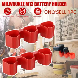 Three-In-One Battery Holder Storage Rack, Compatible with Milwaukee M12 12V Makita Bosch Batteries, Durable Design for Workbench Garage Tool Box Vehicle Accessories, Power Tool Organizer