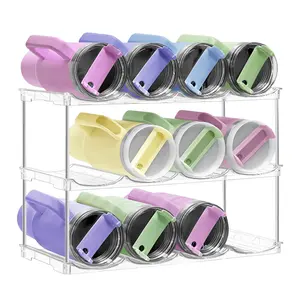 【SUHOPE】【Holiday Deal】Spaclear Stackable Water Bottle Organizer for Stanley 40oz Tumblers Acrylic Clear Tumbler Rack 2 Tier Holds 8 Bottles for Kitchen Pantry & Office