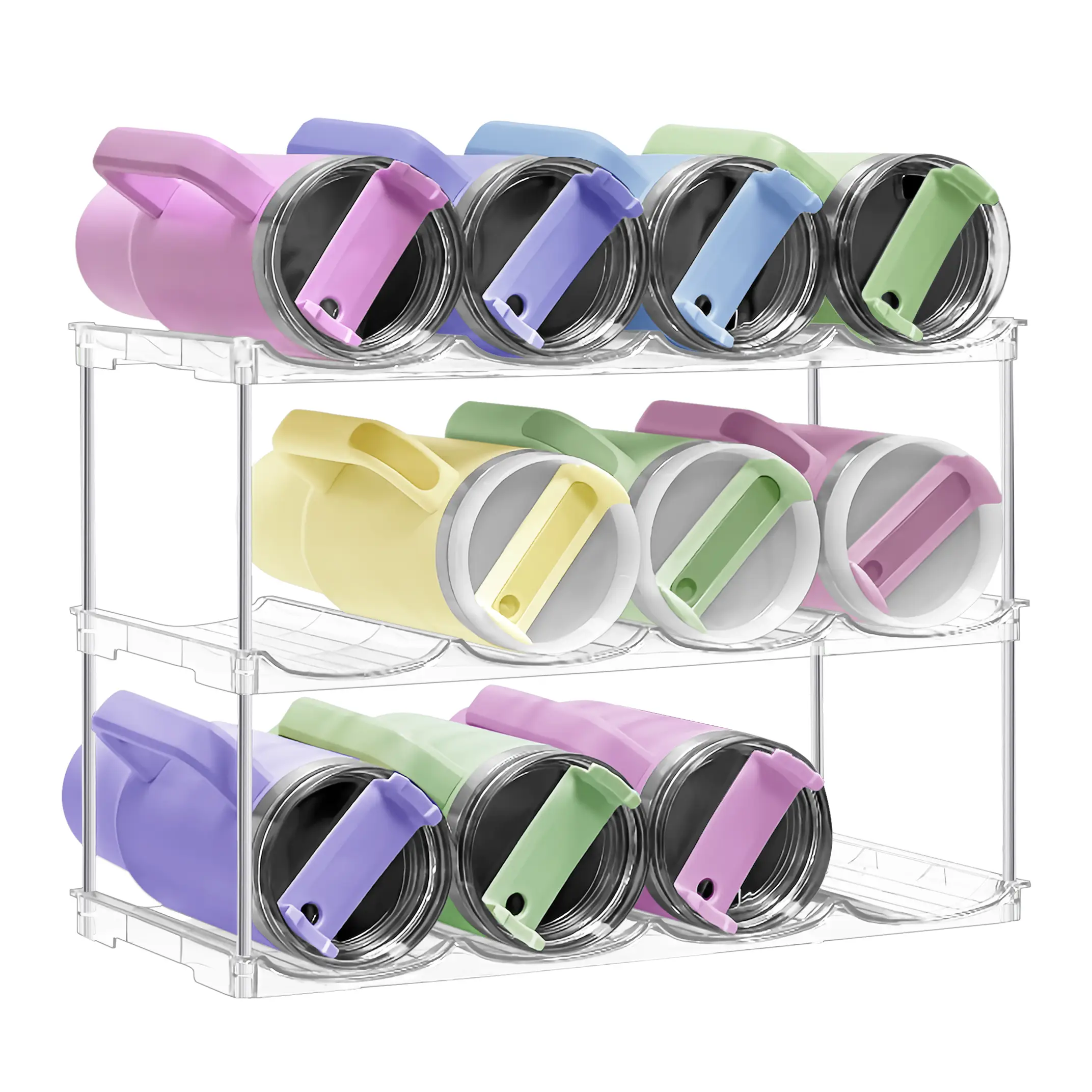 【SUHOPE】【Back To School】Spaclear Stackable Water Bottle Organizer for Stanley 40oz Tumblers Acrylic Clear Tumbler Rack 2 Tier Holds 8 Bottles for Kitc