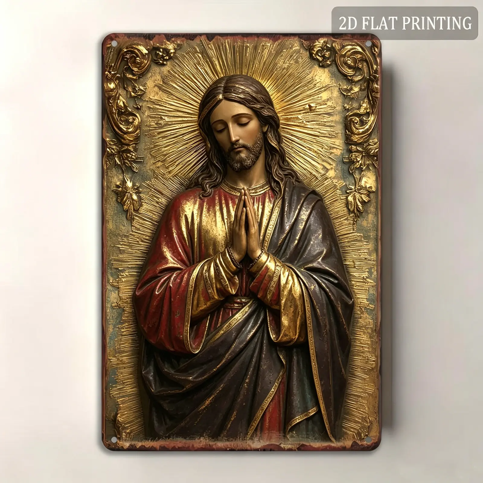 Vintage Jesus Metal Sign 8x12 Inch | Religious Wall Art Decoracion Cristiana | Catholic Altar Sacred Scripture Decor Gift for Abuela, Rustic Home Ornaments