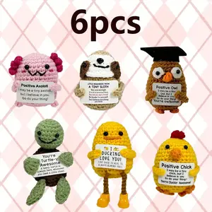 6pcs, Okra, Cute Crochet Design Card Plush Toys,  Mini Funny Positive Gift, Cute Doll, Birthday Gift for Daughter, Teenager Gift, Party Favors, Handmade Crochet Animal