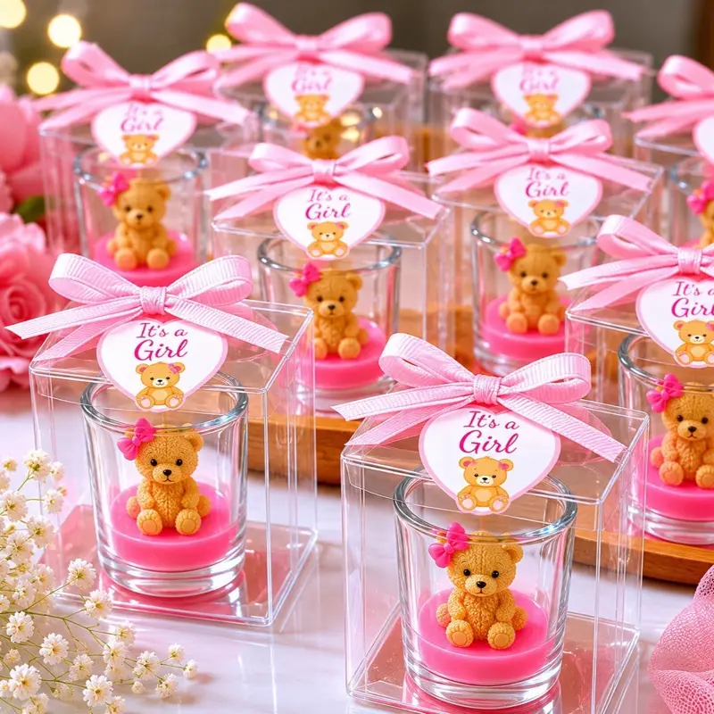 Baby Shower Favors for Girls | Personalized Teddy Bear Candle Favor | Baby Shower Decorations | Party Favors