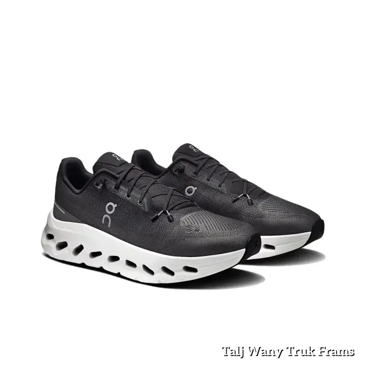Unisex Low Top 2-Tone Black White Road Running Sneakers - Breathable Fine Woven Mesh, Large Wave Hollow Cutout, Chunky Cushion Midsole, Light Shock-Absorbing, Quick Lock Laces - Sports Collectible Footwear for City Daily Walk, Outdoor Training