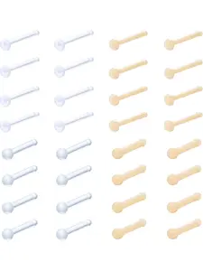 32Pcs Clear Nose Ring Stud Retainer Flexible Skin Color L-Shaped Bone Screw Nose Rings 18G 20G