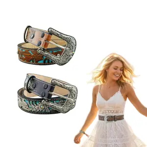 Fashionable Buckle Decorated Cowboy Waist Belt, Western Cowboy Style Feather Pattern Belt,Belt Buckle,Boho Style Ethnic Pattern Trendy Belt for Women & Men, Fashion Accessories for Daily Wear, Stylish Belts