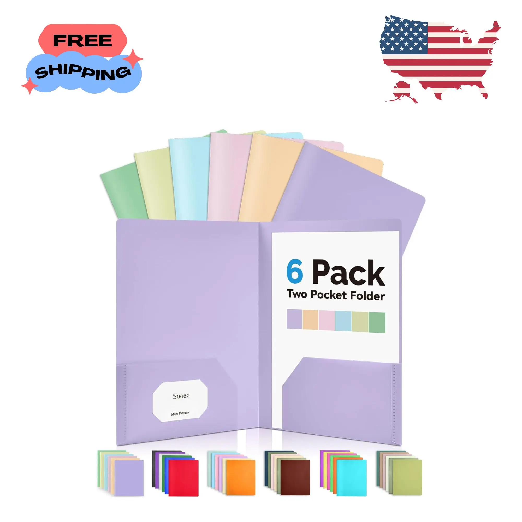 6 Pack Folders with Pockets, Pastels Colors, Heavy Duty, Aesthetic