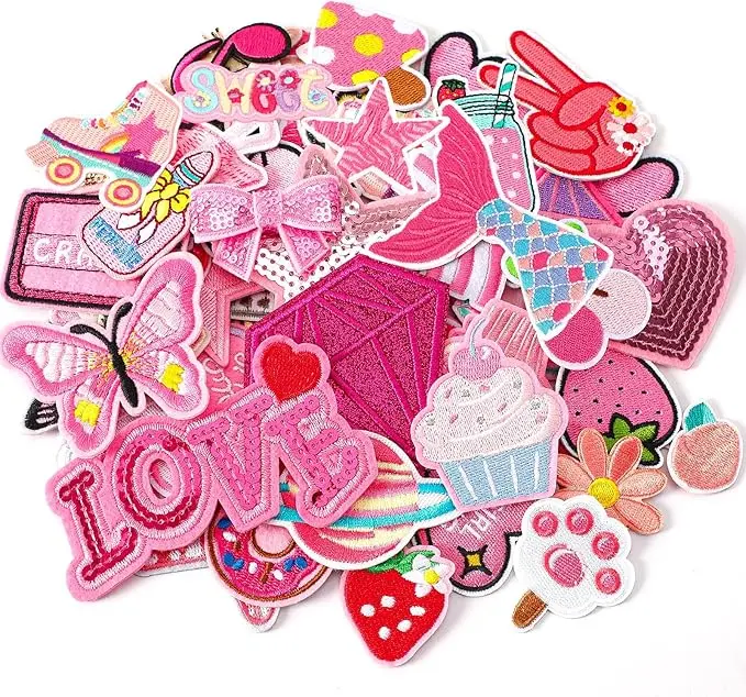 Patches - ️36pcs Pink Embroidered Patches Random Assorted Styles Pink Theme Iron on Patches for Girls Western Cowgirl DIY Sew Applique Repair Patch Cute Preppy Sew on Patches for Backpacks Pants Clothes Jeans