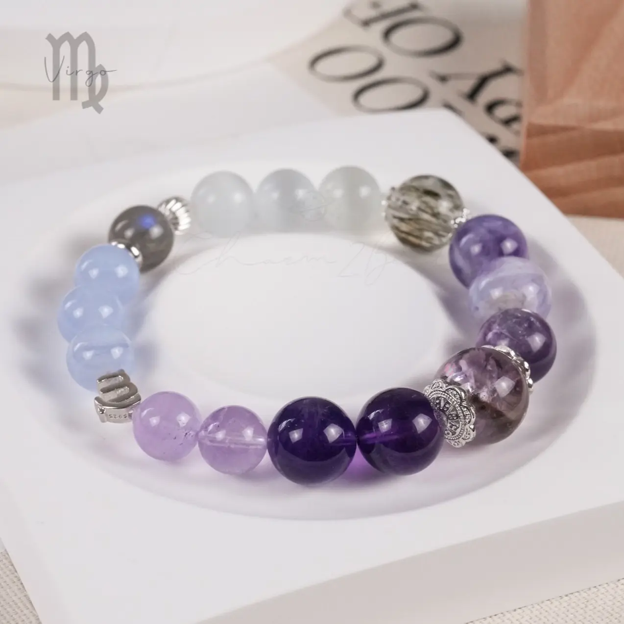 Virgo Horoscope Lucky Guardian Crystal Natural Gemstone Bracelet Handmade Original Design on Elastic Band