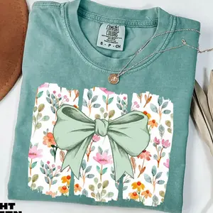 Coquette Bow Shirt, Wildflowers Sweatshirt, Boho Flowers Tee, Cute Botanical Hoodie, Floral Bow Shirt UEQZX