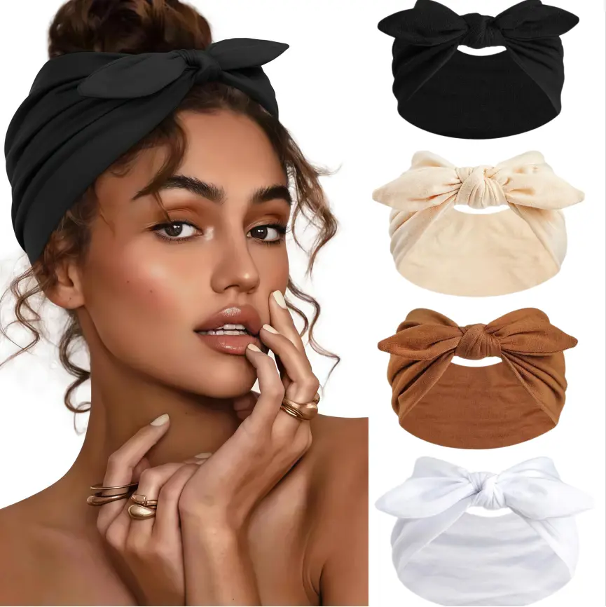 4pcs Women's Cute Bow Headband Set - Solid Color Ultra Wide Chic Elastic Sports Headbands, Trendy Bowknot Accessories for Women for Everyday Outdoor Use,summerwins,father'sdaygifts,campingessentials,campinggear,camping essentials