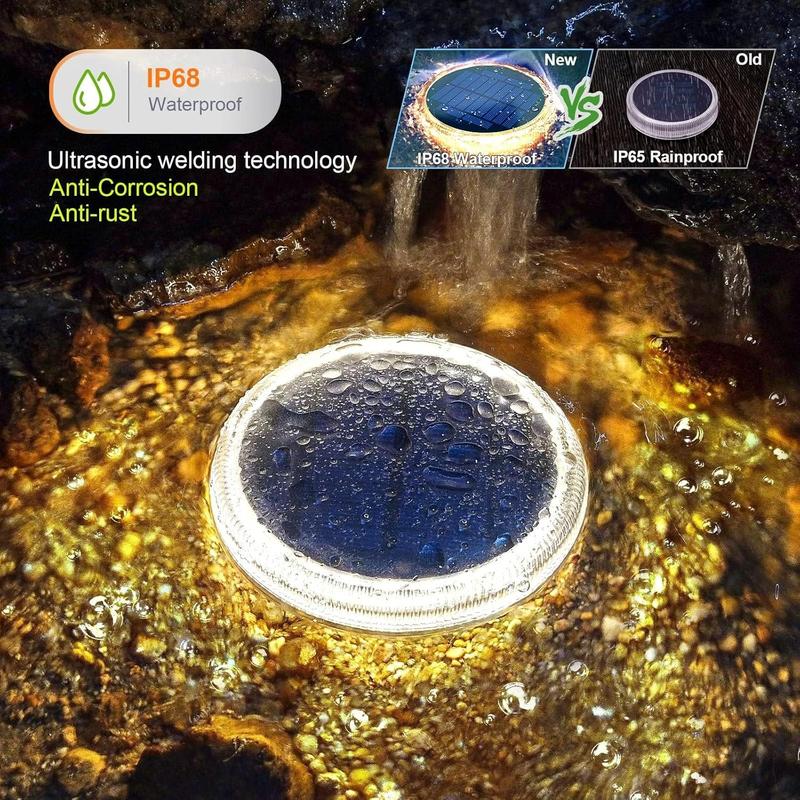 Large Round Blue and Warm Light Solar Ground Light, IP68 Waterproof Garden Decor, Automatic Outdoor Solar Deck Light for Pathways and Patios, 4/6 Pack with 30 LED for Long Lasting Illumination