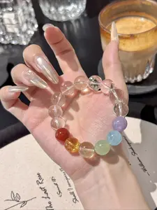 Hylemi Rainbow Multi-Color Crystal Bracelet, 12mm Gemstone Beaded Stretch Bracelet