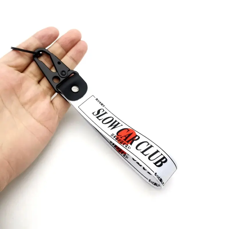 SLOW CAR CLUB JDM Style Car Keychain, Racing Nylon Wrist Strap Key Holder, Red Sun Graphic Key Ring, Tuner Style Auto Accessories Gift for Car Enthusiasts