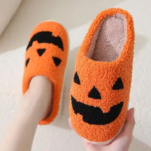 Halloween Slippers For Women Men, Pumpkin Slippers Soft Comfy Plush Spooky Slipper Cute Cartoon Cozy House Slipper Fuzzy Winter Holiday Shoes Christmas Gifts