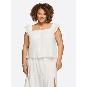 Violetta Top in Gardenia - Lace and Ruffle Design with Button Closure & Straps for Womenswear and Blouse