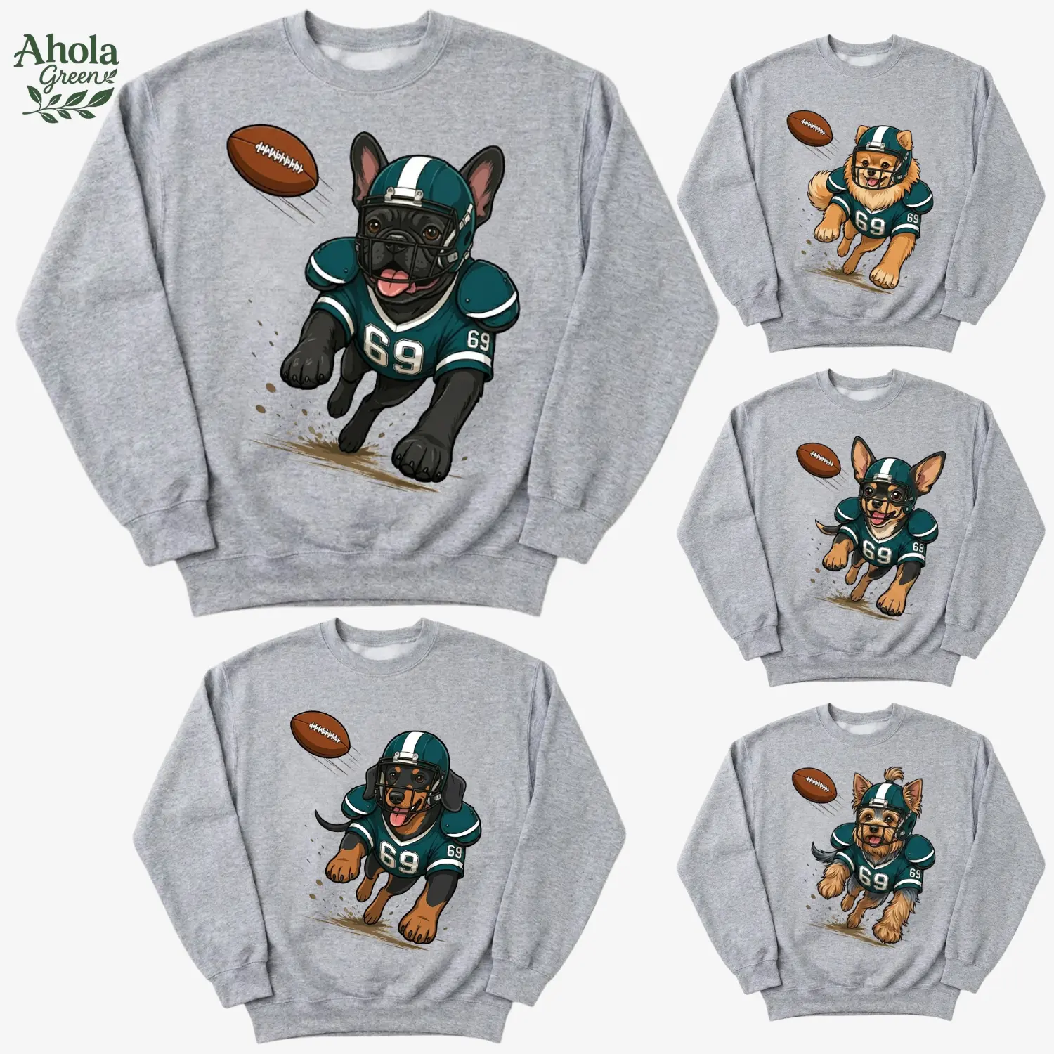 30+ Dog Breeds Football Dog Sweatshirt, Cute Puppy Game Day Graphic Crewneck, Vintage Pet Lover Pullover, Unisex Sports Fan Gift