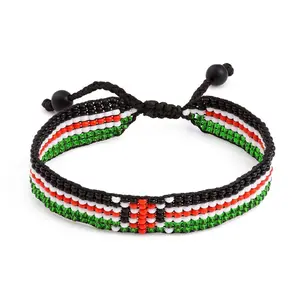 Kenya Flag Bracelet - Handcrafted Beaded Design in Black Green Red White Colors Adjustable for All