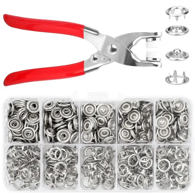 Heavy-Duty Metal Snap Fastener Kit, 100pcs with Hand Press Pliers, All-In-One Sewing Tools for Faux Leather, Clothing, Belts, Bags, Durable Projects
