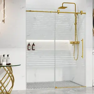 【GARVEE】Frameless Shower Sliding Door with Clear SGCC Tempered Glass 5/16" (8mm), Stainless Steel Hardware in Gold, 56-60" W x 75" H, Includes Waterroof Seal Strip for Enhanced Waterproofing