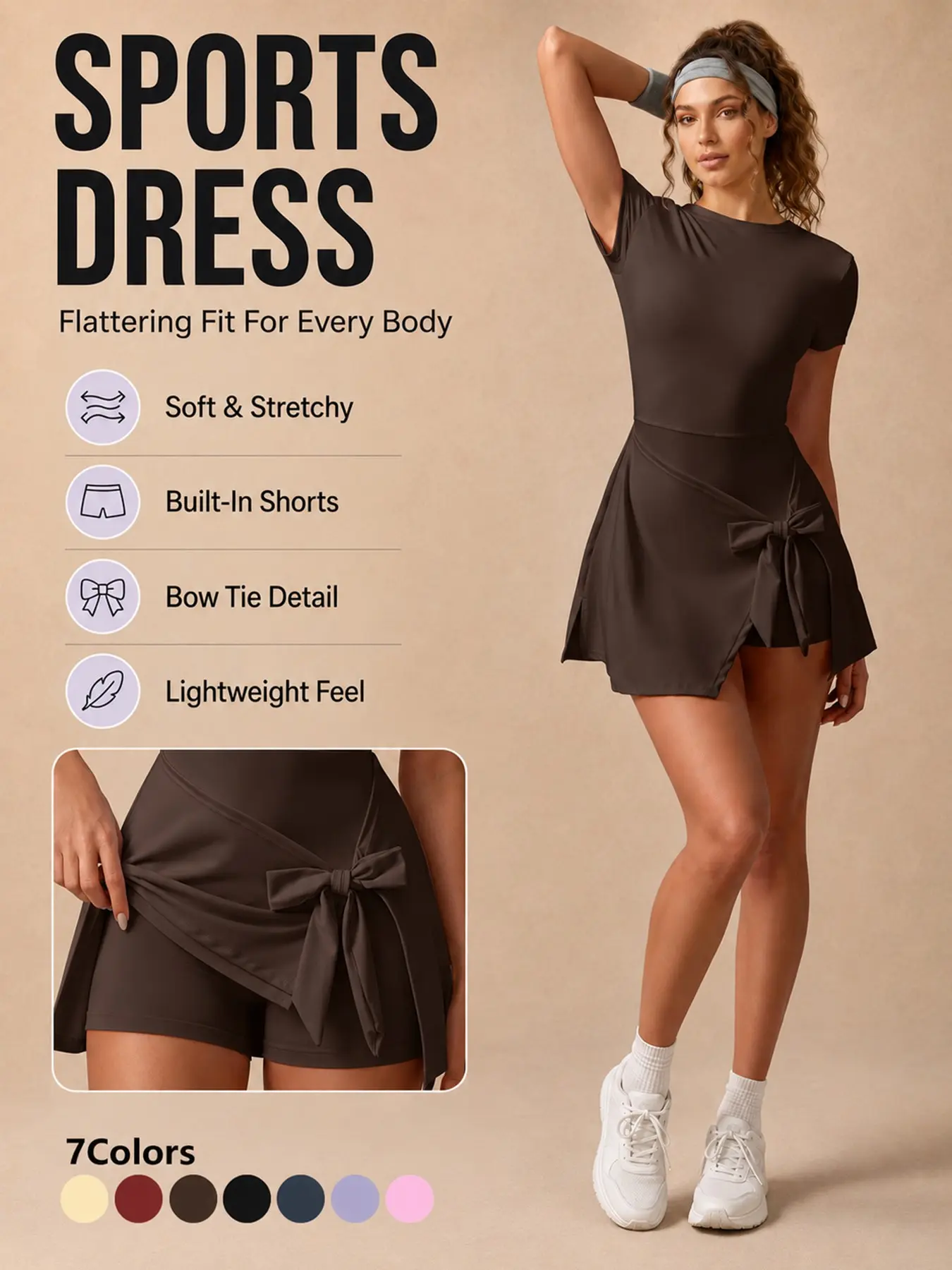 Women's Sports Dress, Workout Dress, Workout Exercise Dress, Active Dresses Solid Color Short Sleeve Backless Design High Stretch Tight Gym Anti Exposure Outdoor Running Sports Skirt Soft Comfortable Butt Lifting Yoga Dress