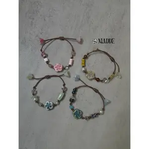 Handmade Ceramic Flower Cord Bracelet – Cute Aesthetic Floral Jewelry, Summer Vibes Gift