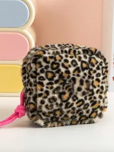 Cute Leopard Print Cosmetic Bag, Portable Nylon Storage Pouch with Strap, Ideal for Lipstick, Earphones, Sanitary Napkins, Handkerchiefs, Jewelry