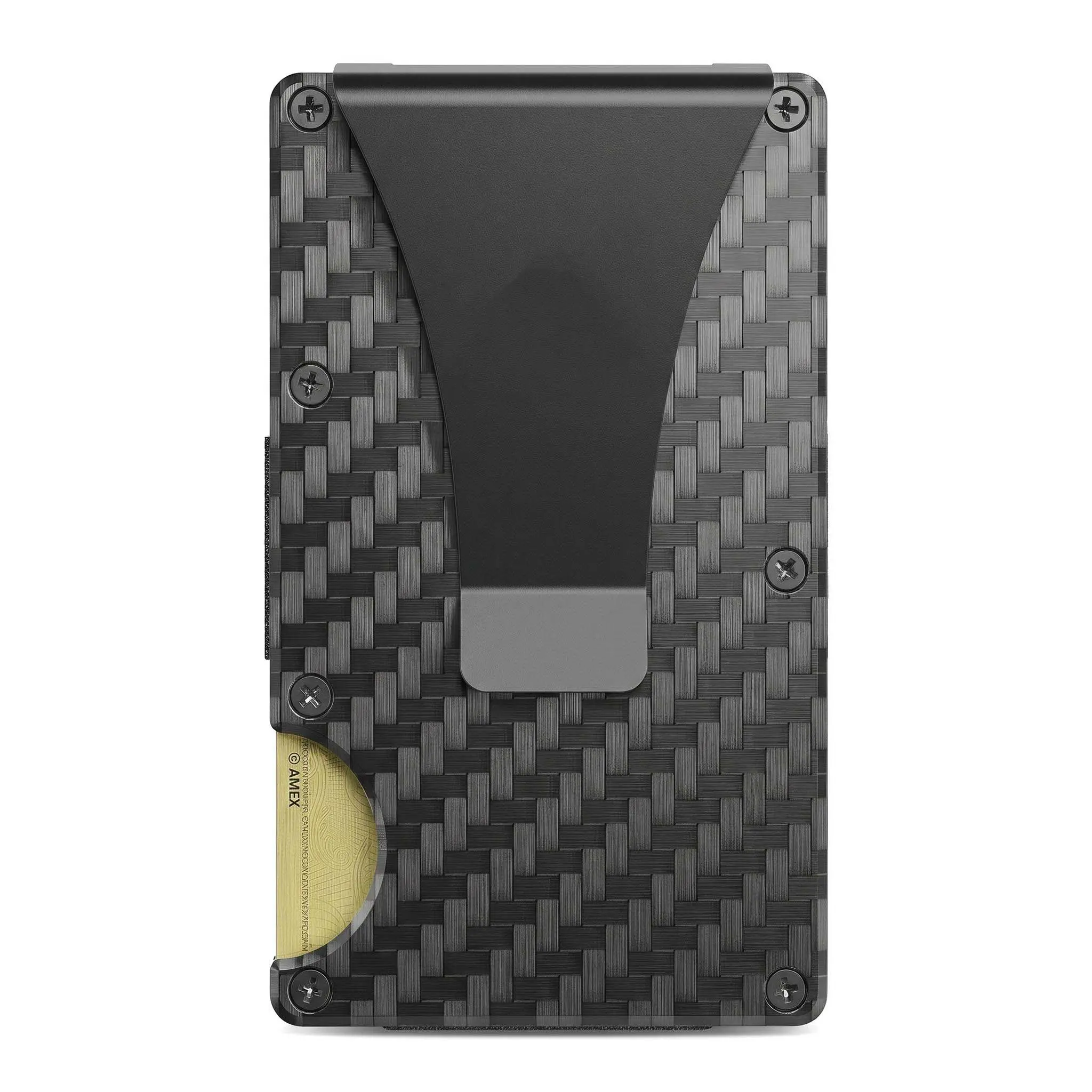 Men's ultra-thin carbon fiber card clip RFID interception wallet retro European wear-resistant anti-skim metal lining portable daily essential multi-slot credit card box