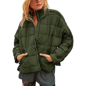 Packable Puffer Jacket Long Sleeve Full Zip Lightweight Quilted Coat