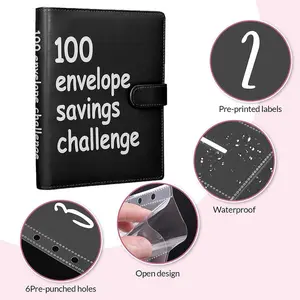 100 Envelopes Money Saving Challenge Binder, Savings Challenges Book with 100 Envelopes & Tracker, Savings Binder l Save $5050 in Fun & Motivating Way, A5 Envelope Challenge Binder Kit,Black