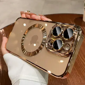 MINFEDUCT Magnetic for iPhone 16 Pro Max Case Clear [Compatible with MagSafe] Anti Yellow 16 Pro Max Case with Camera Len Protector Luxury Plating Soft TPU Shockproof Phone Cover 6.9", Desert Titanium