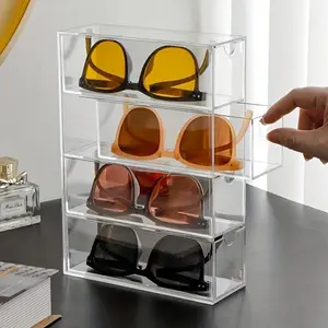 4-Layer Clear Acrylic Glasses Organizer Eyewear Display Case Stackable Women's Glasses Storage Box With Drawers