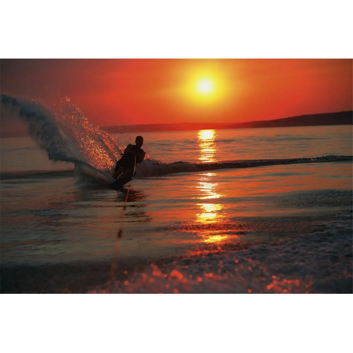 Misty Bedwell Sunset Scene 1-Piece Artistic Waterskiing Photo Poster Print - 34x22 in Large Format Decorative Wall Art, Wall Decoration for Home, Ideal Gift for Home Supplies Enthusiasts