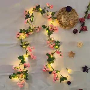 6FT Artificial Flower String Lights Battery Operated Fake Rose Vine Floral Garland with 20 LED Fairy Lights,Silk Hanging Pink Rose Flower Vines for Wedding Party Garden Home Table Wall Decor