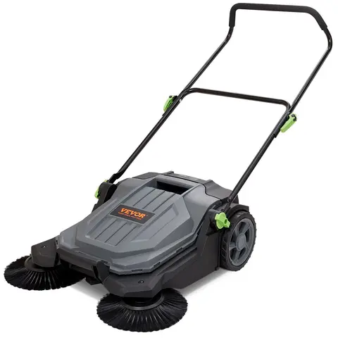 【Fallpicks】VEVOR Manual Walk-Behind Hand Push Floor Sweeper Mop, 25.6" Wide Plastic-Metal Home Care Tool, 5gal Waste Container, Fold-Up Handle (Adjustable Angle & Height), Low-Noise for Garage & Patio, Handles Smooth/Uneven Surfaces, 5gal Less Emptying