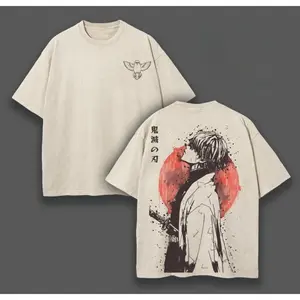 Demon Slayer Ink-Wash Oversized Tee | Vintage Washed Anime Graphic T-Shirt