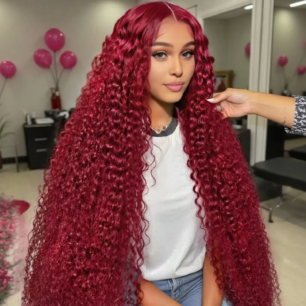 28" Burgundy Curly SyntheticLace Front Wig for Women- 13x4 HD Transparent Lace Front Wig with Baby Hair Glueless 180% High-Density , Versatile & Natural-Looking for All Skin Tones, Red Colored Wigs Mother's Day Gift