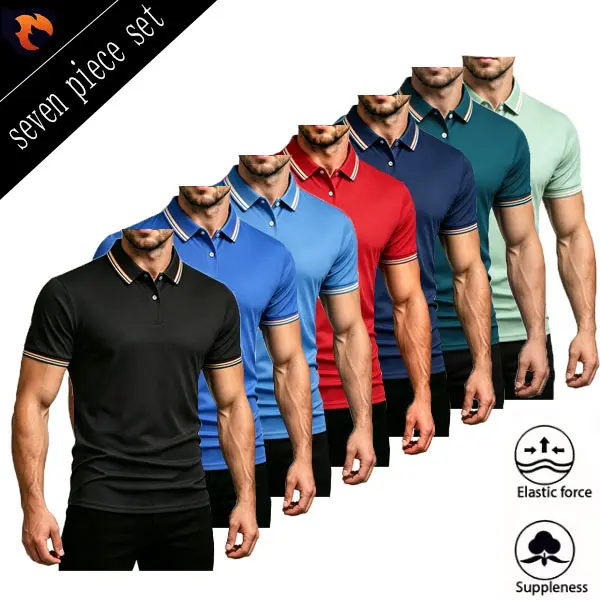 7 Pack Men's Polo Shirts — performance short-sleeve golf polos with moisture-wicking fabric and a sporty casual collar,summerwins Golfing Apparel Active Top Activewear Polyester Activewear Clothing Athletic Fitted Breathable