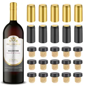 Wine Sealer for Wine Bottles - 50 pcs Wine Bottle Resealer Kit for Cruise with PVC Heat Shrink Capsules, T-Shape Wine Bottle Cork Stopper with Black Plastic Top for Making Cellars and Home Use Kitchen Reusable