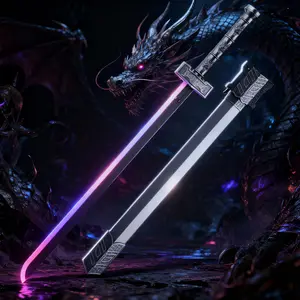 Cyberpunk SparkBlade Lightsaber Toy 34" with Sound & Fog Seven-Color Streaming Lights Type-C Rechargeable for Rave Cosplay Display Immersive Neon Design