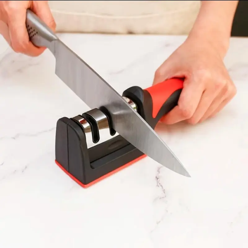 3-in-1 Home Kitchen Knife Sharpener, Tungsten Steel Edge Opening Tool with High Hardness, Good Toughness, Heat & Wear Resistance for Edge Setting & Dull Blade Restoration