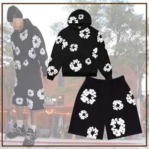 3D-Printed Quick-Dry Gym Set – Unisex Hoodie & Shorts, Lightweight, Breathable Streetwear, Y2K Puff Print, Cotton Wreath, Basketball Athleisure, Casual Fit Men's Workout Outfit